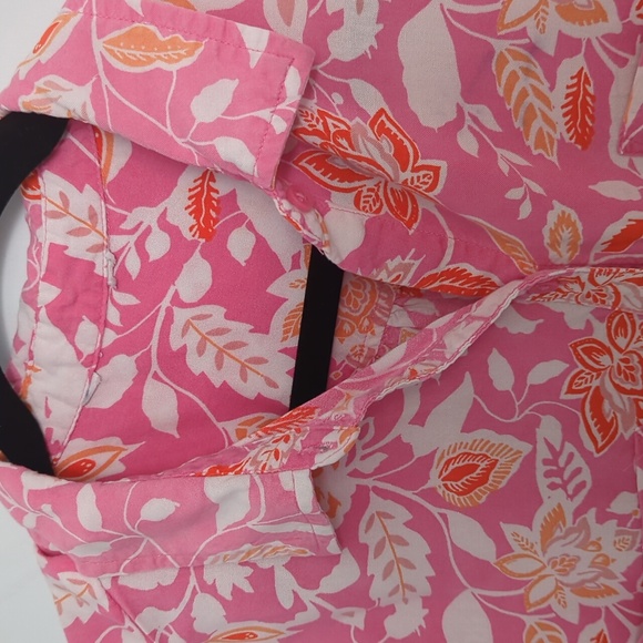 Pink Orange and White Sz L/XL Button Down 100% Rayon Shirt w Two Front Pockets - Picture 2 of 4